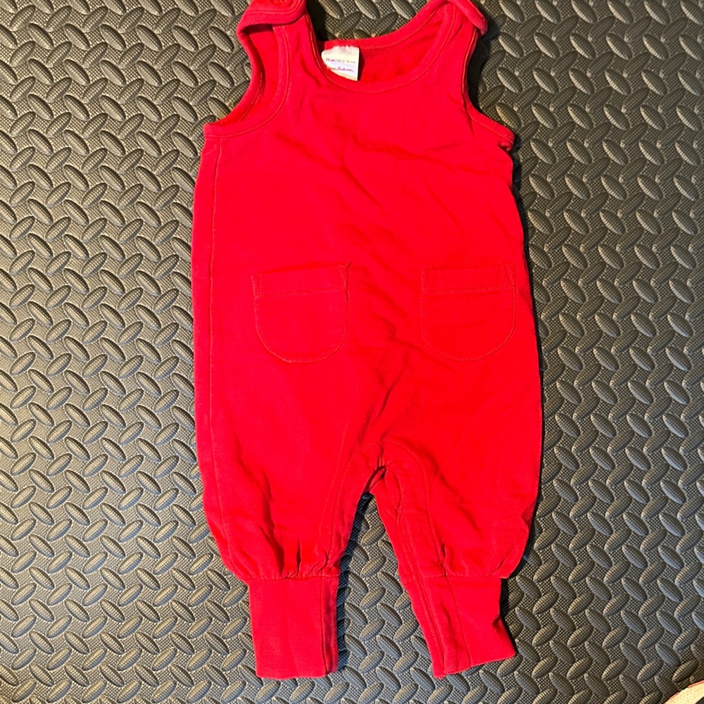 Hanna Anderson Soft Red Overalls - 12-18 months